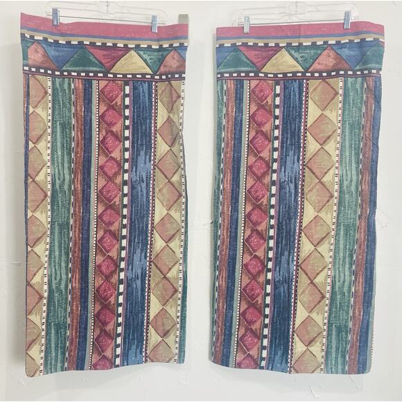 DAN RIVER 2 KING PILLOWCASES BLUE TAN TERRACOTTA KHAKI SOUTHWEST Geometric 80s 9 - Picture 4 of 12